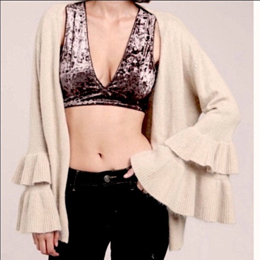 Anthro POL ruffled bell sleeve rabbit/wool sweater